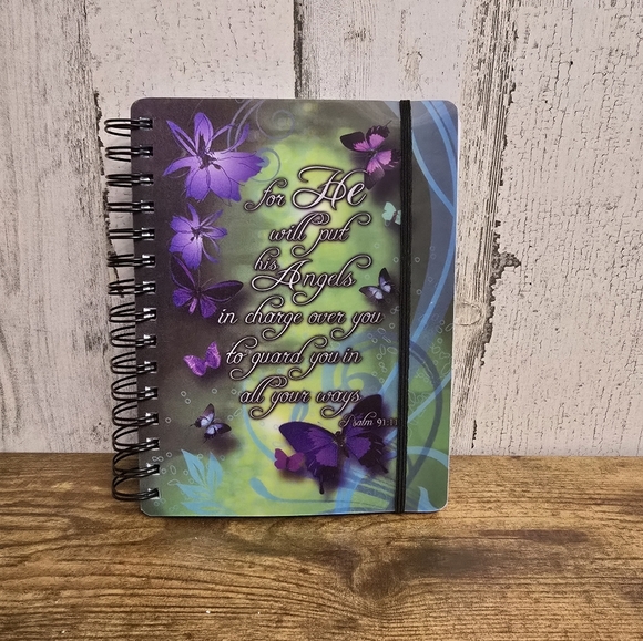 3/$15 Never Used Purple Butterfly Spiral Notebook Psalm 91:11 - Picture 8 of 8
